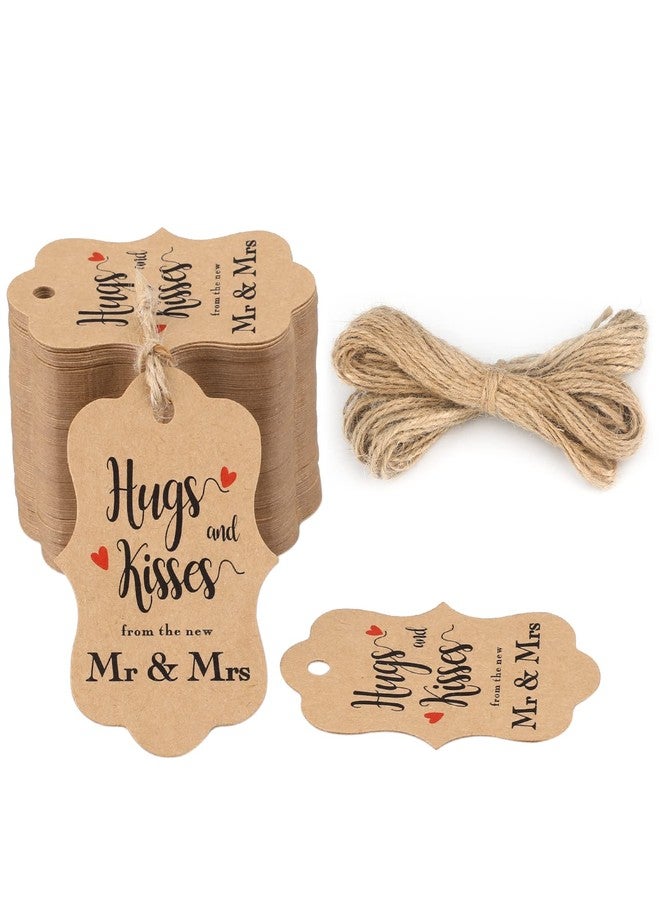 g2 بلس بطاقات هدايا من ورق كرافت من G2PLUS مع خيط، 100 قطعة، بطاقات هدايا زفاف، مقاس 2 × 2.8 بوصة، بطاقات "أحضان وقبلات من السيد والسيدة الجديدين" لحفلات الزفاف، وحفلات توديع العزوبية، وحفلات الذكرى السنوية - Image 1